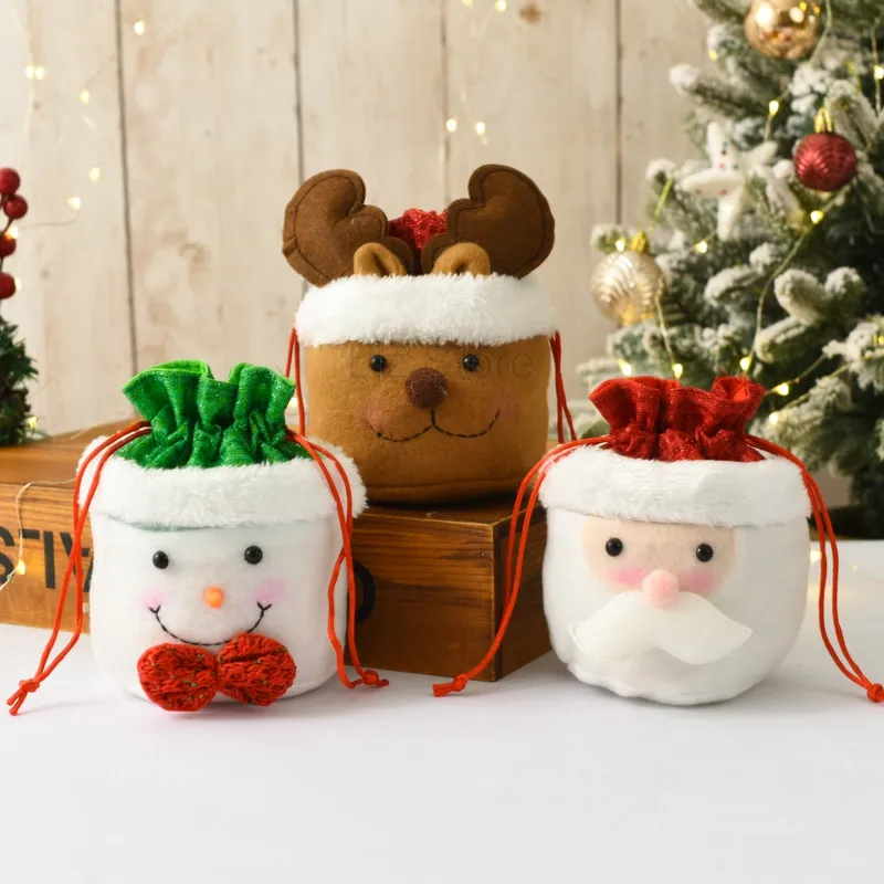 Weihnachtsgeschenktüte Weihnachtabend Apfelkorderbeutel Santa Claus Snowman Elch Candy Beutel Weihnachtsbaum Hanging Dekoration Taschen Th0582