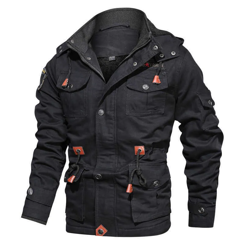 Hommes Vestes Épais Chaud Hommes Parka Veste D'hiver Polaire Multi-poches Casual Tactique Armée Veste Hommes Plus La Taille 5XL À Capuche jaquetas masculina G221013