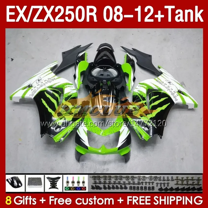 &Tank OEM Fairings For KAWASAKI NINJA ZX-250 ZX250 EX250 R ZX250R 08 09 10 2011 2012 163No.219 EX ZX 250R EX250R ZX-250R 2008 2009 2010 11 12 Injection Fairing factory green