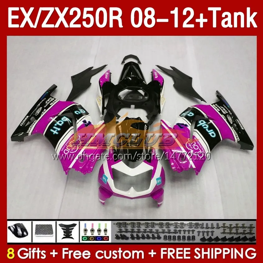 Kawasaki Ninja ZX250 EX250 R 2008-2012のタンク注入フェアリングス163NO.175ピンク色の光沢のあるEX ZX 250R EX250R ZX250R 2008 2009 2010 2011 2012 ZX-250R 08 09 10 11 12フェアリング