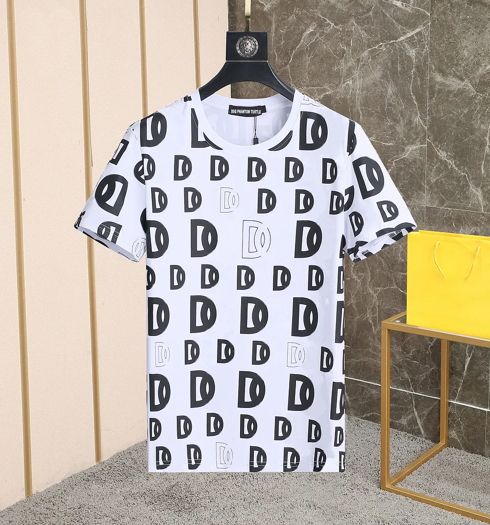 DSQ PHANTOM TURTLE Mens Designer T-shirt Italien Milan Fashion Allover logo-print T-shirt Été Noir Blanc T-shirt Homme Hip Hop Streetwear 100% Coton Tops 1183