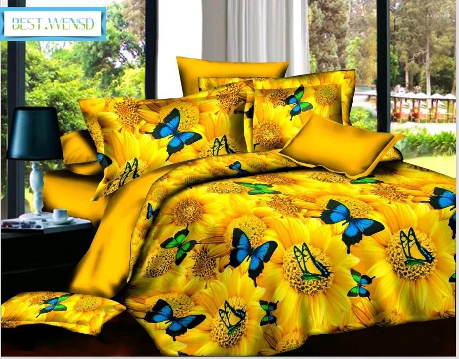 Ensembles de literie jaune housse de couette couette ensemble de draps taies d'oreiller Dekbedovertrek papillon Textiles de maison Double