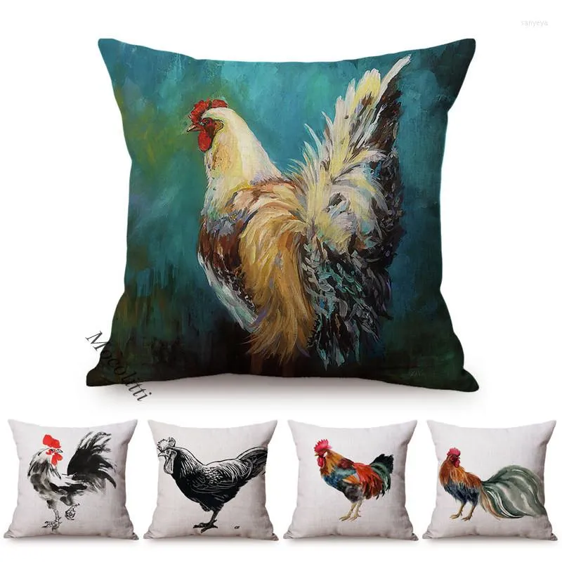 Kudde kycklingstil kast kinesisk bläck målning konst hem dekoration fyrkant kuk höna linne soffa s