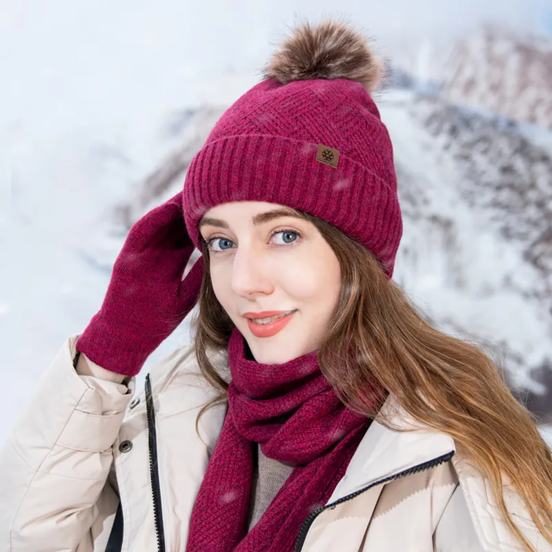 Fournitures de fête d'hiver, ensemble bonnet chaud, écharpe et gants pour écran tactile, pour femmes et hommes, noël