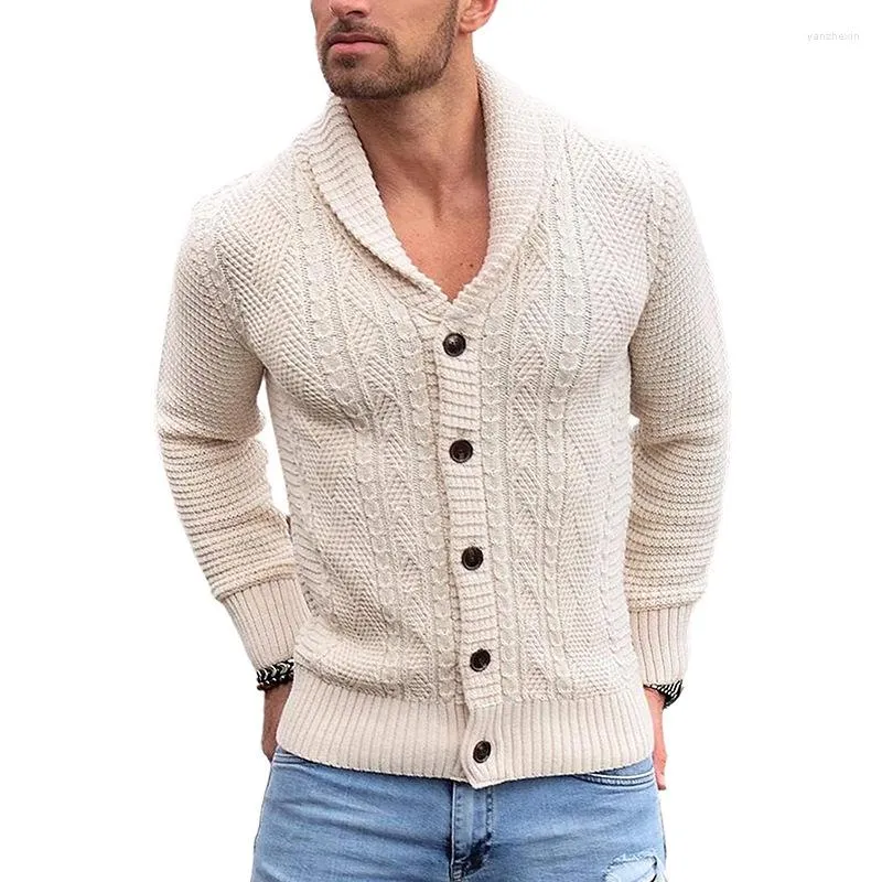 Pulls pour hommes Cardigan d'automne pour hommes Couleur unie Pull en tricot Veste chaude Manteau à la mode Tenue décontractée Hiver X