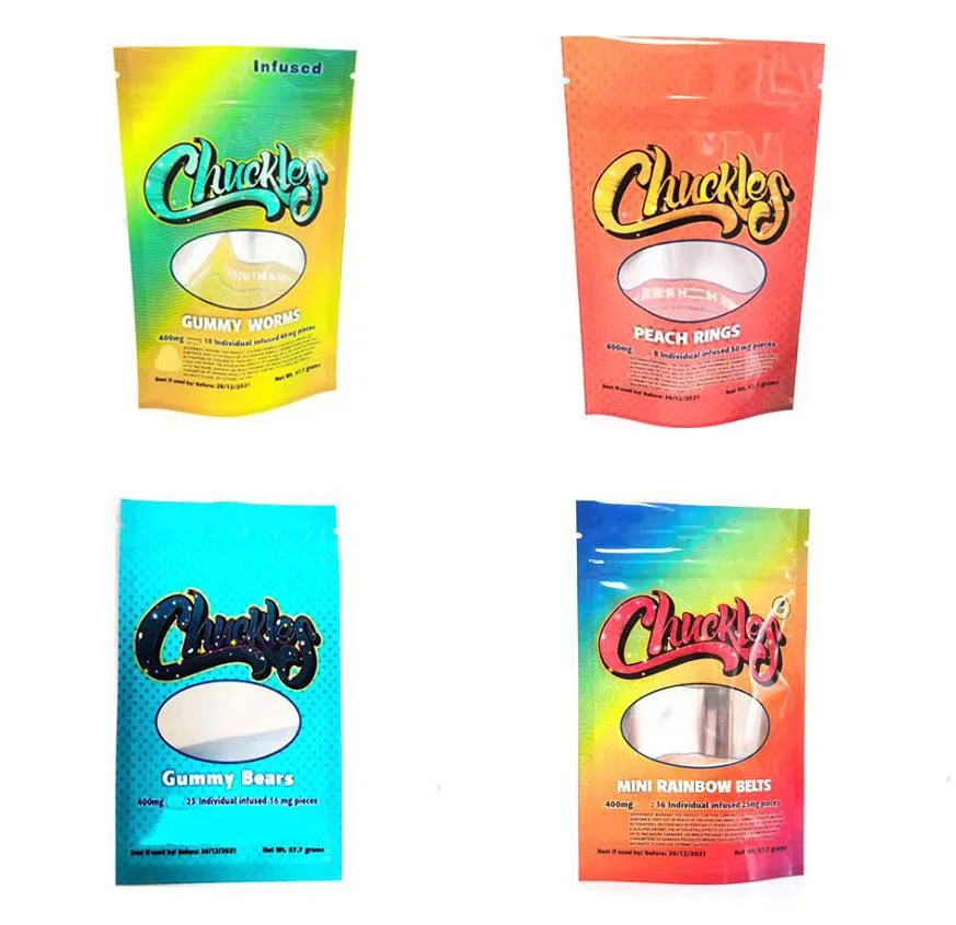 Chuckle packaging mylar bags 웜 복숭아 고리 벨트 벨트 400mg 포장 mylara packaginga bag