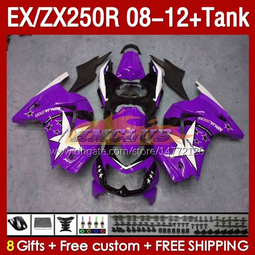 Tankeinspritzverkleidungen für KAWASAKI NINJA ZX250 EX250 R 2008-2012 163Nr.169 EX ZX 250R EX250R ZX250R 2008 2009 2010 2011 2012 ZX-250R 08 09 10 11 12 Verkleidung lila Lagerbestand