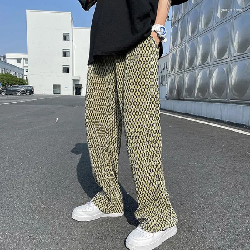 Herenbroek geplooide ijs zijde draperen heren zomer wijd puten dweilen casual broek Japanse mode recht streetwear