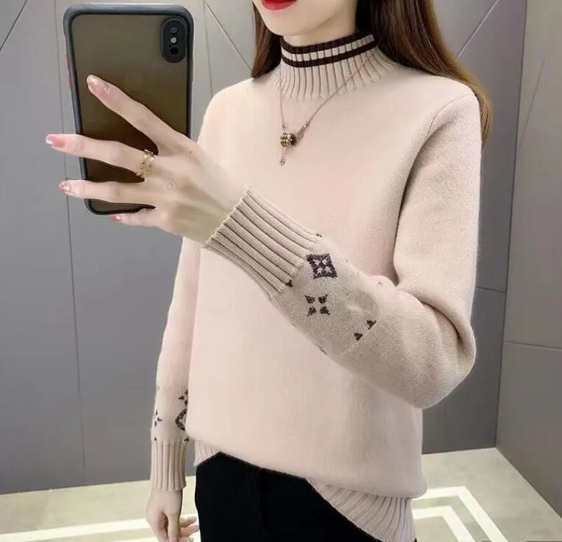 Designer Sweater Women Fall Winter Knitted for Fashion All-match Korean Pullover Sweaters Plaid Clothes Solid Loose Tops