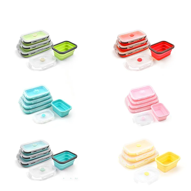 Bowls Silicone 350ML Dinnerware Rectangle Collapsible Lunch Box Food Storage Container Free Microwavable Portable Picnic Camping Outdoor zxf15