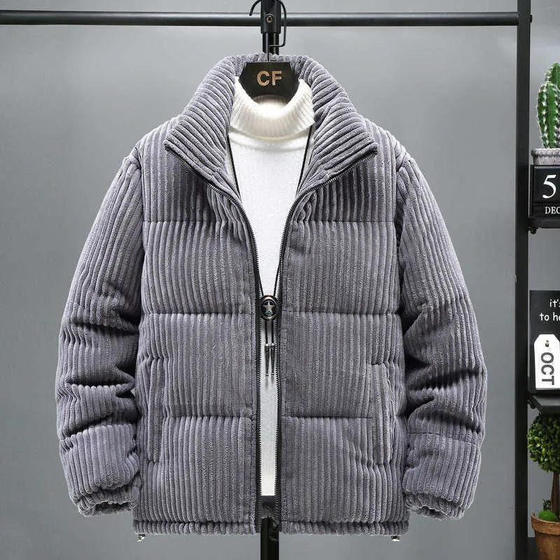Mens Corduroy Puffer Jacket - Thick Cotton Padded Warm Winter Coat