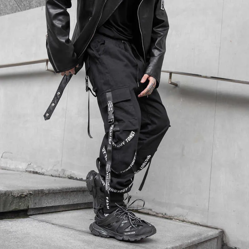 Black Cargo Pants For Men Japanese Streetwear Hip Hop Hippie Techwear Gothic Ribbon Joggers Jogging Cargo Trousers Primark ByHOUZHOU 211022 From Kuo02 18.69 DHgate.Com