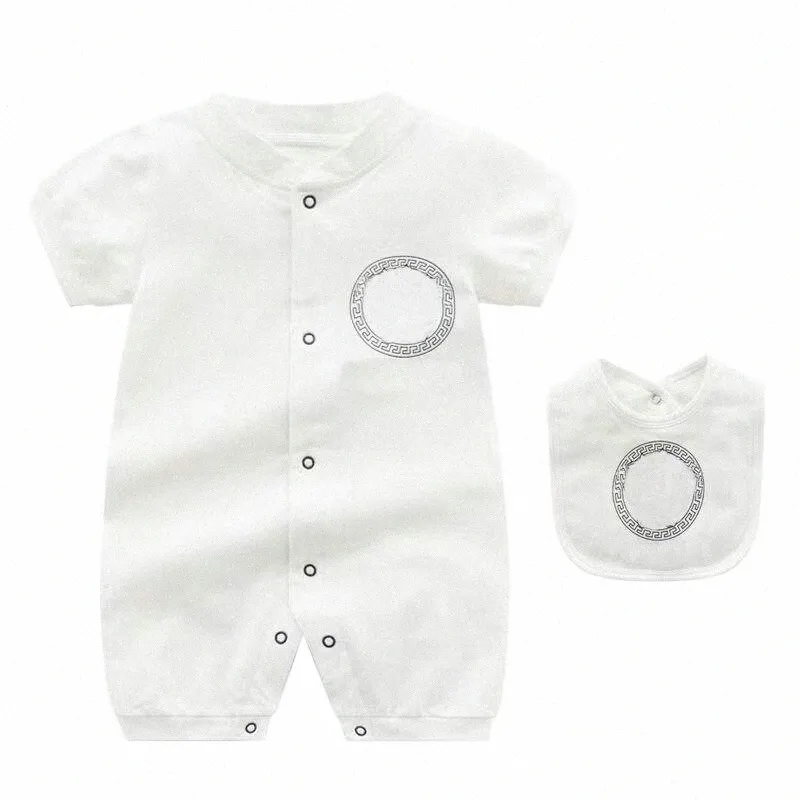 Rompers Kids Designer Bib 2 Piece Set Baby Boy Girl Summer Short-Sleeved Combed Cotton Clothes Top Quality Newborn Jumpsuits 0-24 Months F4GW#