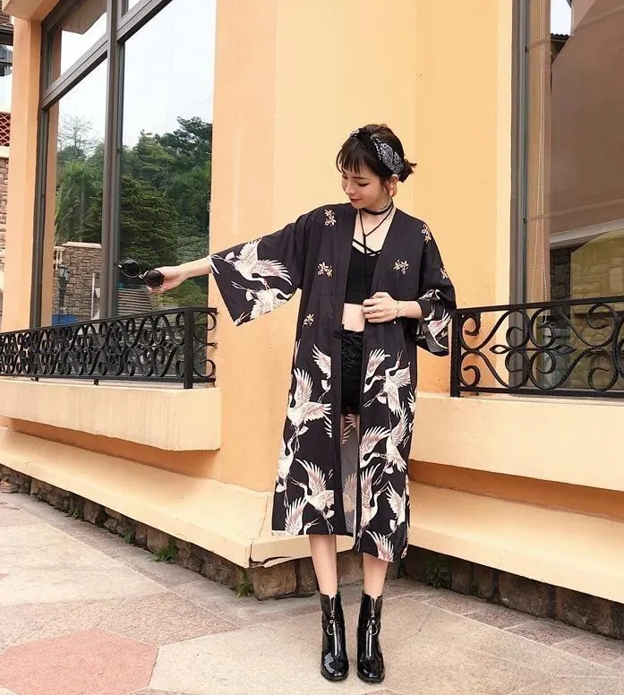 Japanese Cardigan Printed Kimono Black Printed Shirt For Women Oversized Summer Casual Robe With Sunscreen And Windbreaker Harajuku Style J190618 From Landong03 13.88 DHgate.Com
