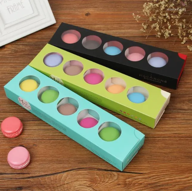 Geschenkwikkeling 5 Grid Macaron Boxes Cookie Cake Macaroon Chocoladebox Wedding Party Packing SN2739