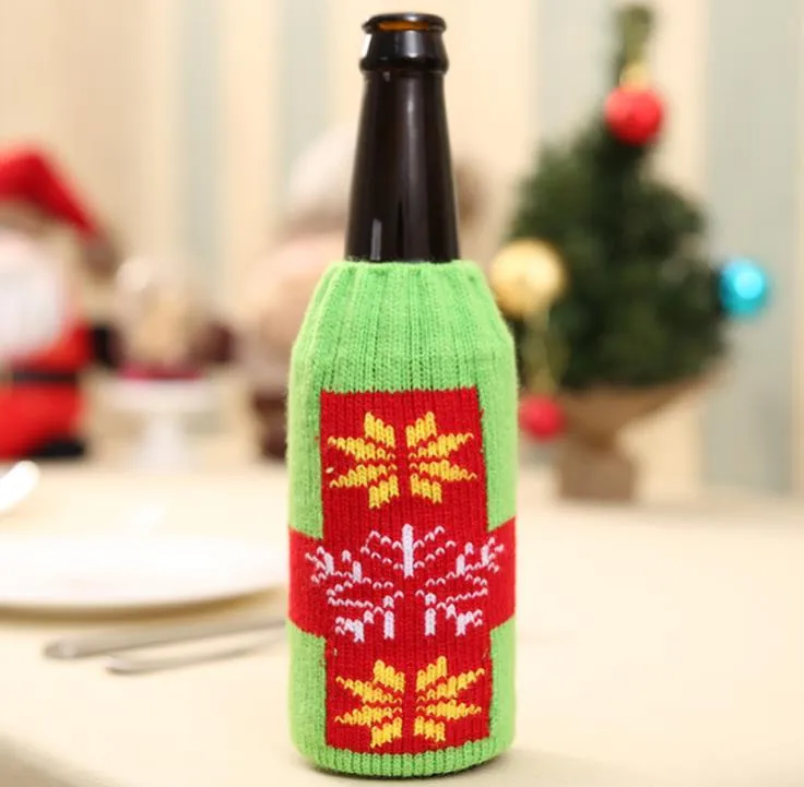 christmas knitted wine bottle cover party favor xmas beer wines bags santa snowman moose beers bottles covers SN4896