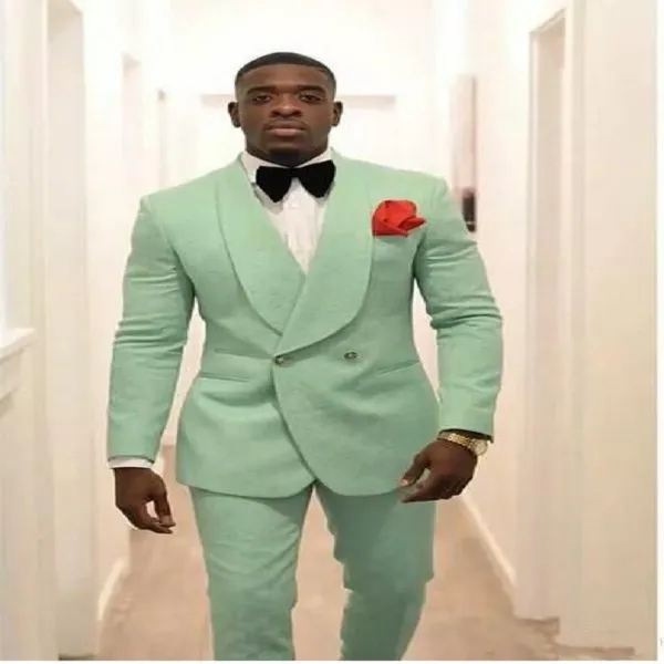 Mint Green Prom Men Suits Occasion Wedding Tuxedos Shawl Lapel Groomsmen Groom Suit Pants Jacket Slim Fit Evening Tuxedos