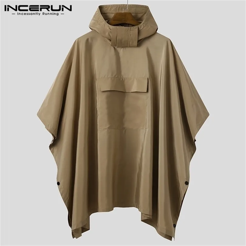 INCERUN Men Solid Trench Quick Dry Hooded Loose Ponchos Pockets Casual Outdoor Cloak Men Irregular Coats Not Raincoats S5XL 220816