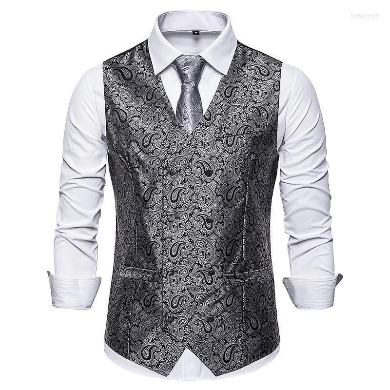 2022 Plus Size Mens Double Breasted Cashew Flower Pattern Paisley Vest