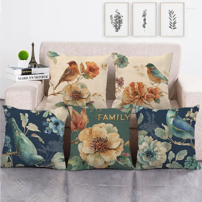 Travesseiro 45cm aquarela linho de pássaro/covers de algodão capa de sofá decoração de casa