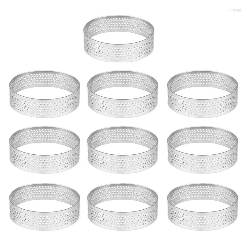 Bakeware Tools 10st 4,5 cm runda rostfria perforerade sömlösa tårta ring quiche panna paj med hålskal detaljhandel