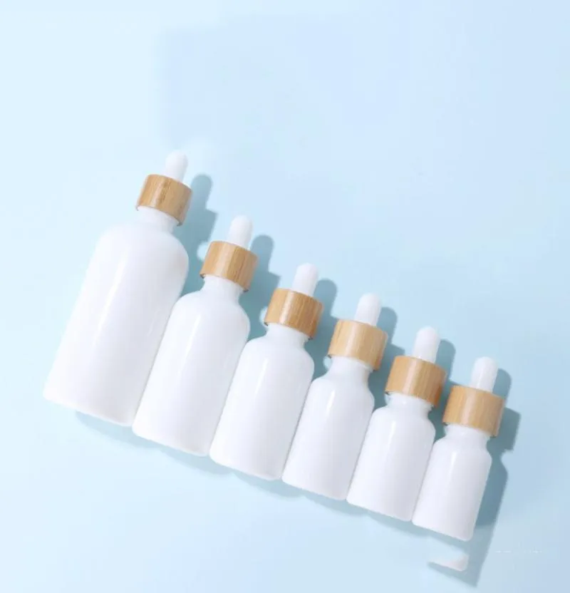 White Porcelain Glass Bottle 10-100ml Essential Oil E Liquid Thick Container with Bamboo Wooden Cap