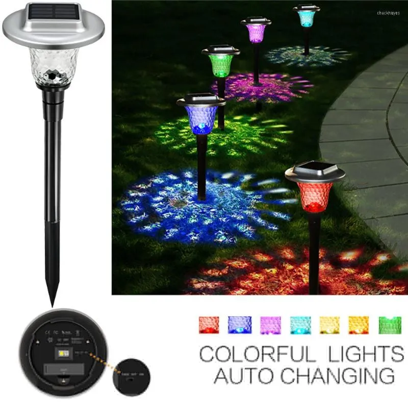 Solar Lawn Light RGB Garden Ground Plug -lampor Utomhus Vattentäta gatulampor Rostfritt stål Glasbelysning