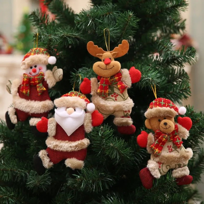 Christmas Tree Decoration Pendant Small Doll Dancing Old Man Snowman Deer Bear Cloth Doll Party Gift Accessories FY3967 B1018