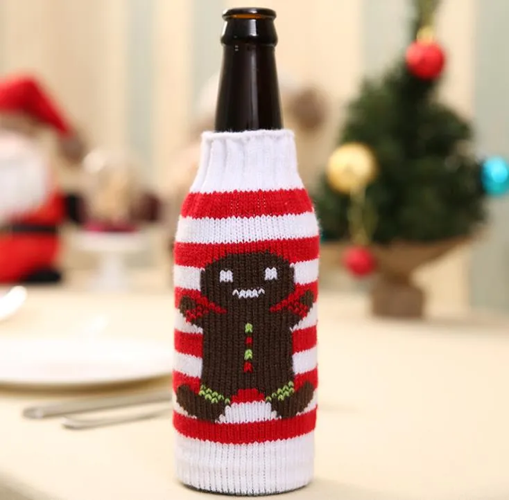 christmas knitted wine bottle cover party favor xmas beer wines bags santa snowman moose beers bottles covers SN4896