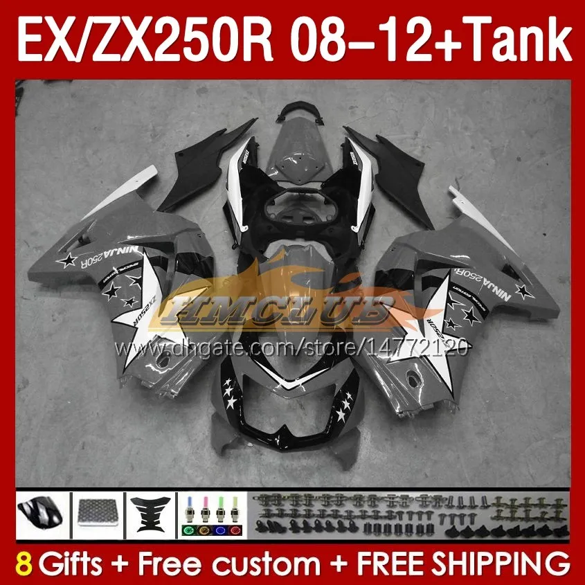 Kawasaki Ninja ZX250 EX250 R 2008-2012のタンク注入フェアリング163NO.172 EX ZX 250R EX250R ZX250R 2008 2009 2010 2011 2012 ZX-250R 08 09 10 11 12フェアリンググレーホワイトブルク