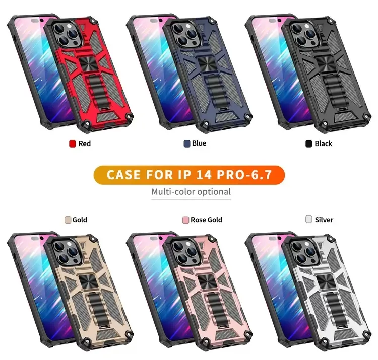 Handyhüllen für iPhone 14 Pro Max MaxHybrid Armor Invisible Kickstand Magnetische stoßfeste Rückseite D1