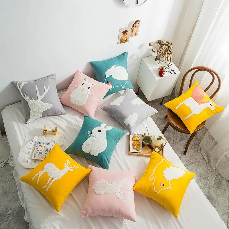 Pillow Ins Nordic Style Cartoon Embroidered Pillowcase Car Sofa Cover 45x45cm Printing Case Bedroom