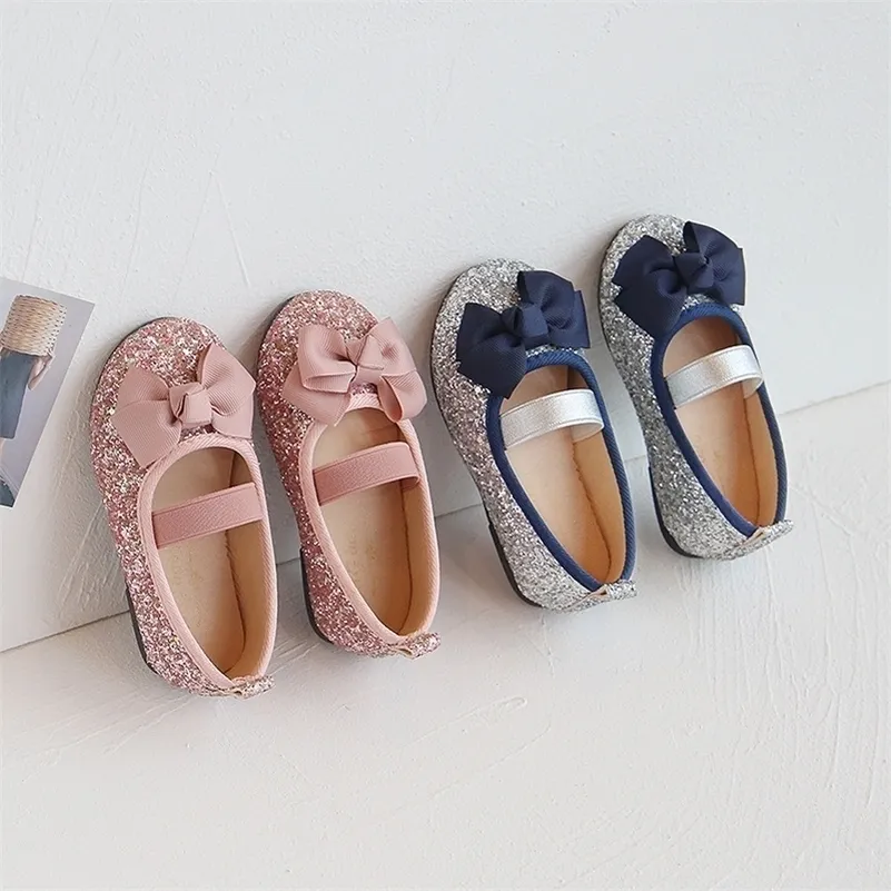 Sneakers Toddlers Girls Shoes Glitter Leather Flats For Little Kids Children's Dress Shoes Bowknot Princess Sweet Loafers Soft For Dance 221017