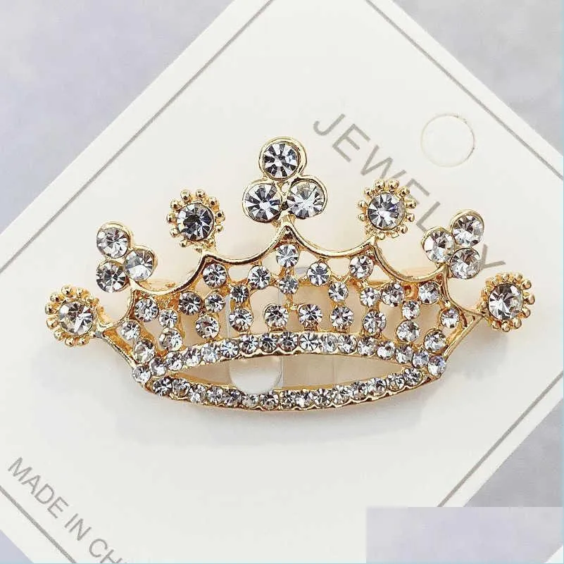 Pins Brooches Fashion Crown Brooches Gold Sier Color Clear Rhinestone Pins Dress Decoration Buckle Badge Jewelry Accessories For Wo Dh1Gi