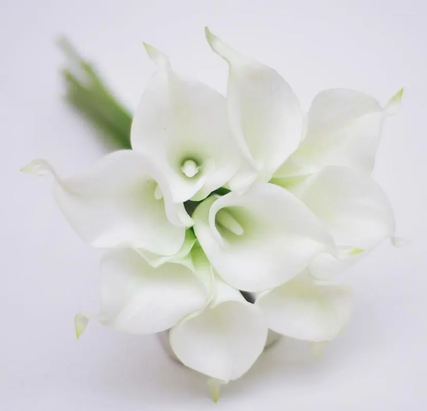 Fiori decorativi 9 pezzi bianco avorio vero tocco artificiale gigli di calla di Picasso composizione floreale per bouquet da sposa e decorazioni per la casa
