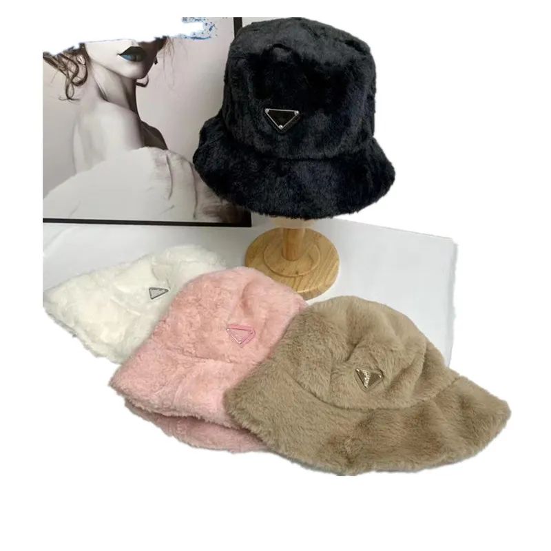 Designer Winter Fur Bucket hat for Women Fashion Thick Warm Ladies Fisherman hats Caps Ear Warmer297r