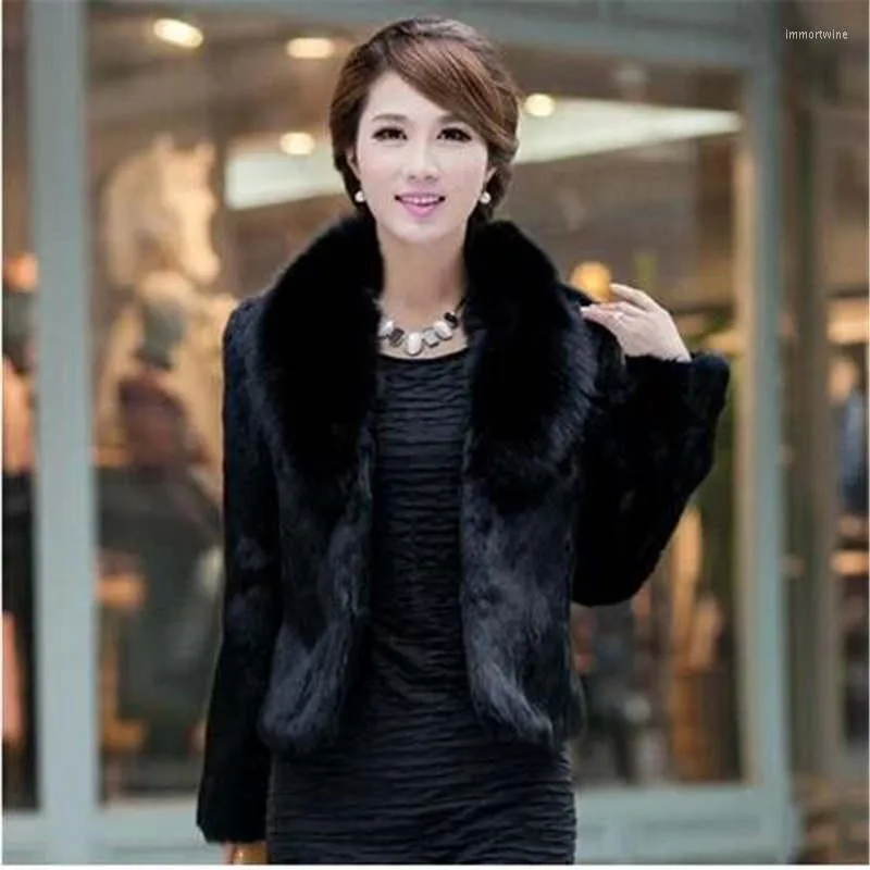 Women's Fur 2022 Autumn Winter Women Faux Coat Luxury Collars Jacket Female Short Black White 3XL