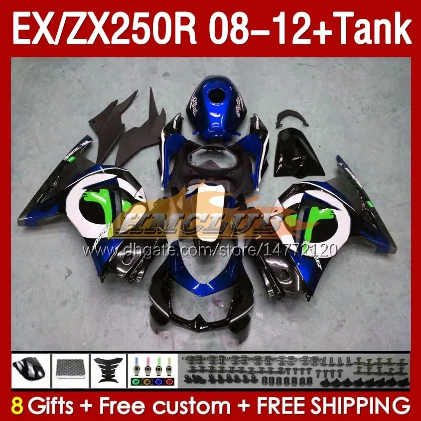 Tankinjectiebeurzen voor Kawasaki Ninja ZX250 EX250 R 2008-2012 163NO.163 Ex ZX 250R EX250R ZX250R 2008 2009 2010 2012 ZX-250R 08 09 10 11 12 Fairing Black Blue