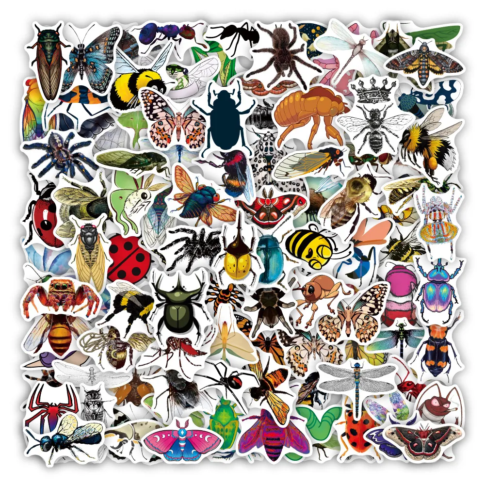 Pack of 100Pcs Cartoon Insect Stickers Waterproof Vinyl Sticker No-Duplicate For Skateboard Luggage Laptop Notebook Helmet Water Bottle Phone Car decals