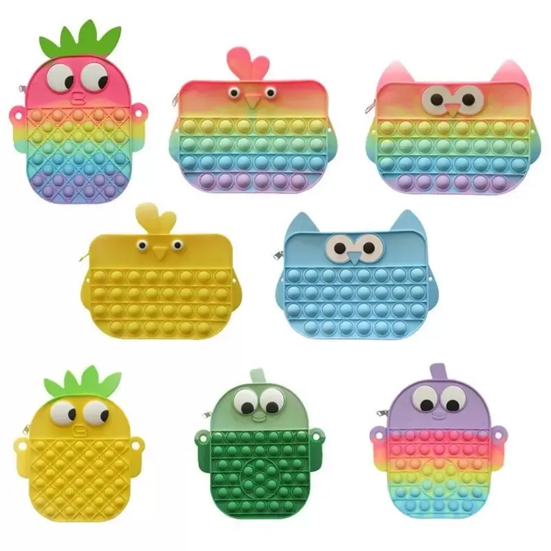 Fidget Toy Toy Lápis Case Messenger Messenger Pineapple Squeeze Push Bubble Sensory Sishy Stress Releal Bags de ombro Necessário Autismo Toys de arco -íris zm1018