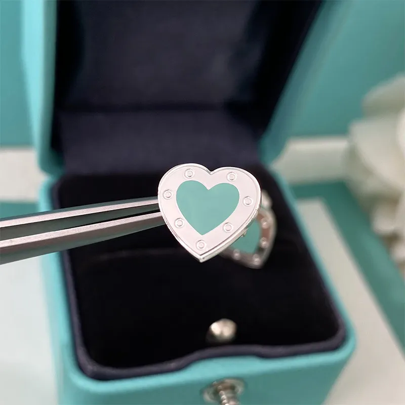 Korean Mini Simple Sweet Heart Stud Earrings Luxury Brand Classic Light Blue Stainless Steel Silver Earring Ear Rings Jewelry