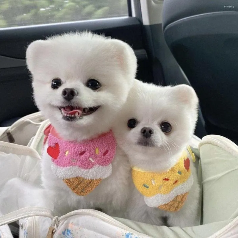 Dog Apparel 1PC Fashion Cotton Ice Cream Style Puppy Neckerchief Cute Pet Cats & Small Dogs Neck Bandana Collar Bibs Pink/Yellow Scarf