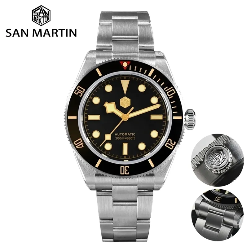 Montres-bracelets San Martin luxe hommes montre 40mm Diver BB58 Vintage automatique affaires montres femelle fin liens saphir 20 bar rétro horloge 221018