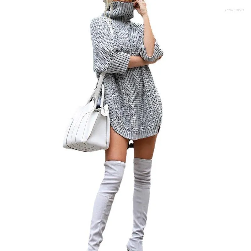 Women's Sweaters Kruleepo Turtleneck Sweater Dress For Women Autumn Winter Pullover Lady Tops Knitwear Coat Solid Color Base Shirt