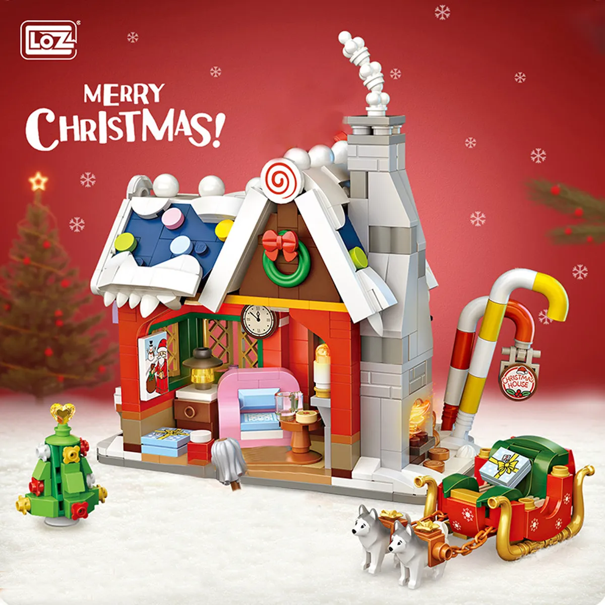 Loz 1223 1224 Architecture joyeux noël maison arbre cerf 3d Mini blocs briques construction jouet pour enfants cadeau