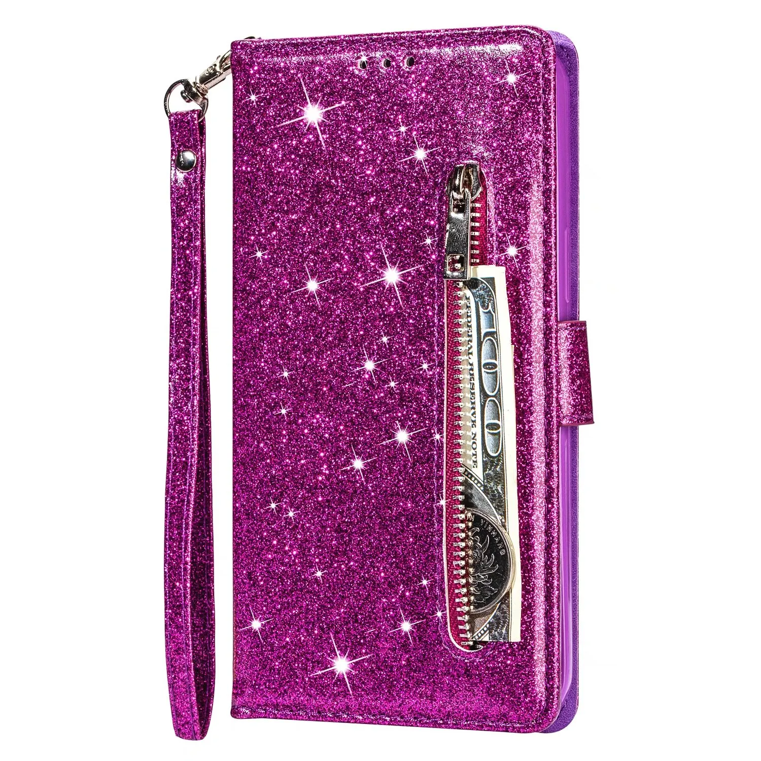 Casse di telefono glitter per Samsung A35 A55 S24 S23 Fe A15 A05 A05S A14 Plus Ultra 4G 5G Wallet in pelle Custodia con cerniera Luxury