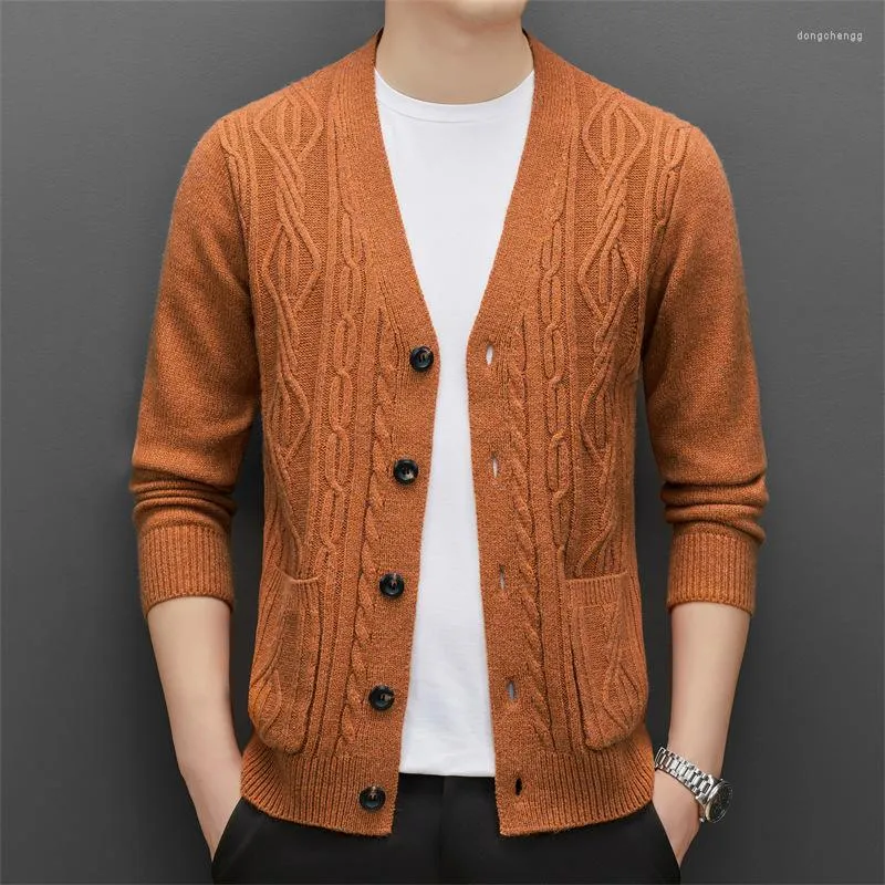 Herentruien 2022 Heren Twist gebreide Cardigan Autumn Casual V-Neck Solid Color Sweater