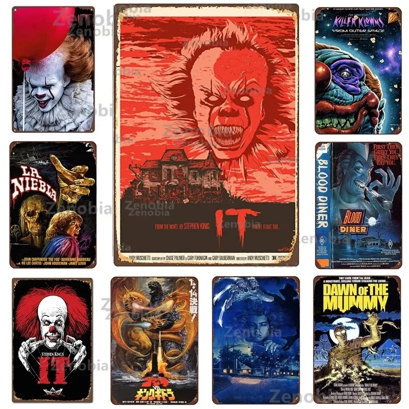 Retro Halloween Metal Painting Sign Horror Movie Theme Shabby Iron Paintings Tin Signs Wall Art Man Cave Film Theater Club Home Decoration