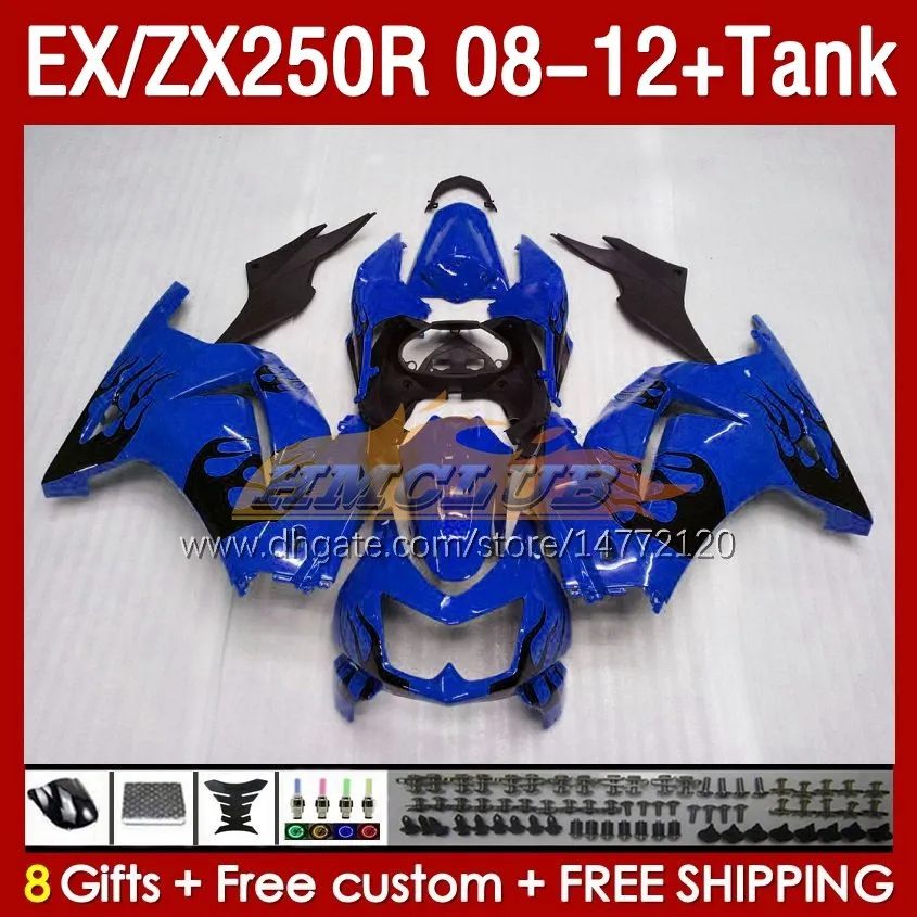 &Tank OEM Fairings For KAWASAKI NINJA ZX-250 ZX250 EX250 R ZX250R 08 09 10 2011 2012 163No.182 EX ZX 250R EX250R ZX-250R 2008 2009 2010 11 12 Injection Fairing blue flames