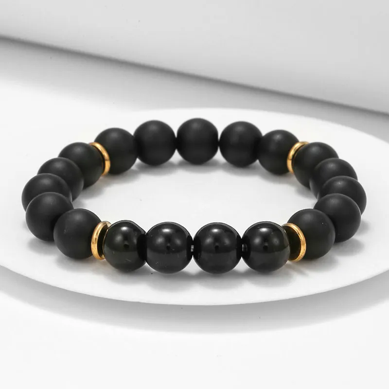 Natural Stone Strands Beaded Elastic Charm Bracelets Handmade For Women Men Lover Yoga Gold Plated Jewelry